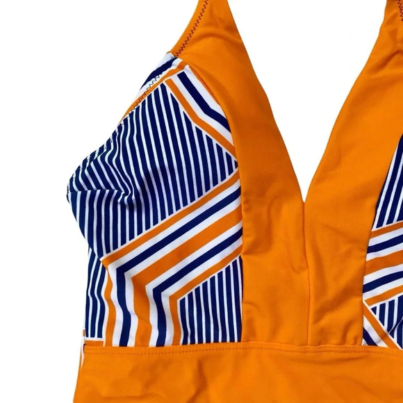 Cabana Life Orange Drive One-Piece Swimsuit Blue Orange Striped – NWT Size M - Picture 3 of 15